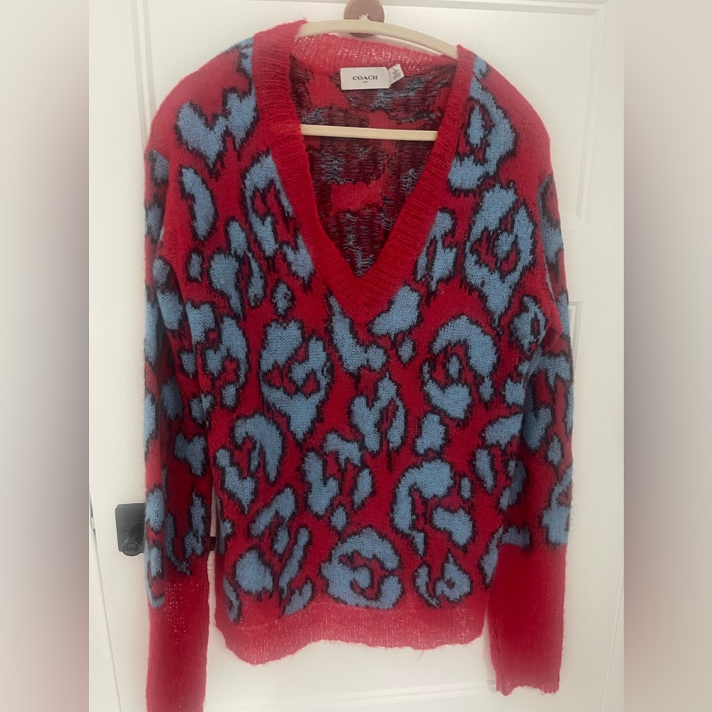 Coach Camo Print Intarsia V Neck Sweater Large - Picture 4 of 8